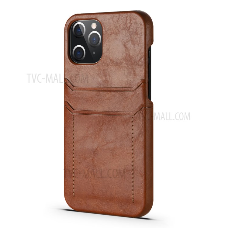 PU Leather Coated PC Shell with Card Holder Cover for iPhone 12 Pro Max 6.7 inch - Brown-4