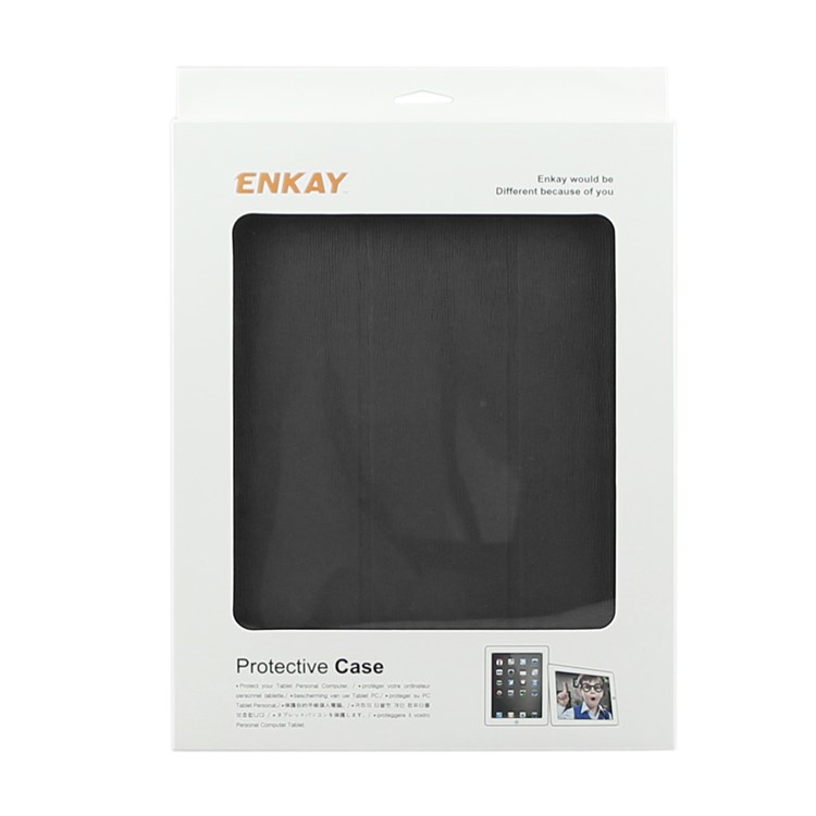 ENKAY for iPad Pro 9.7 inch Smart Tri-fold Toothpick Grain Leather Case - Black-8