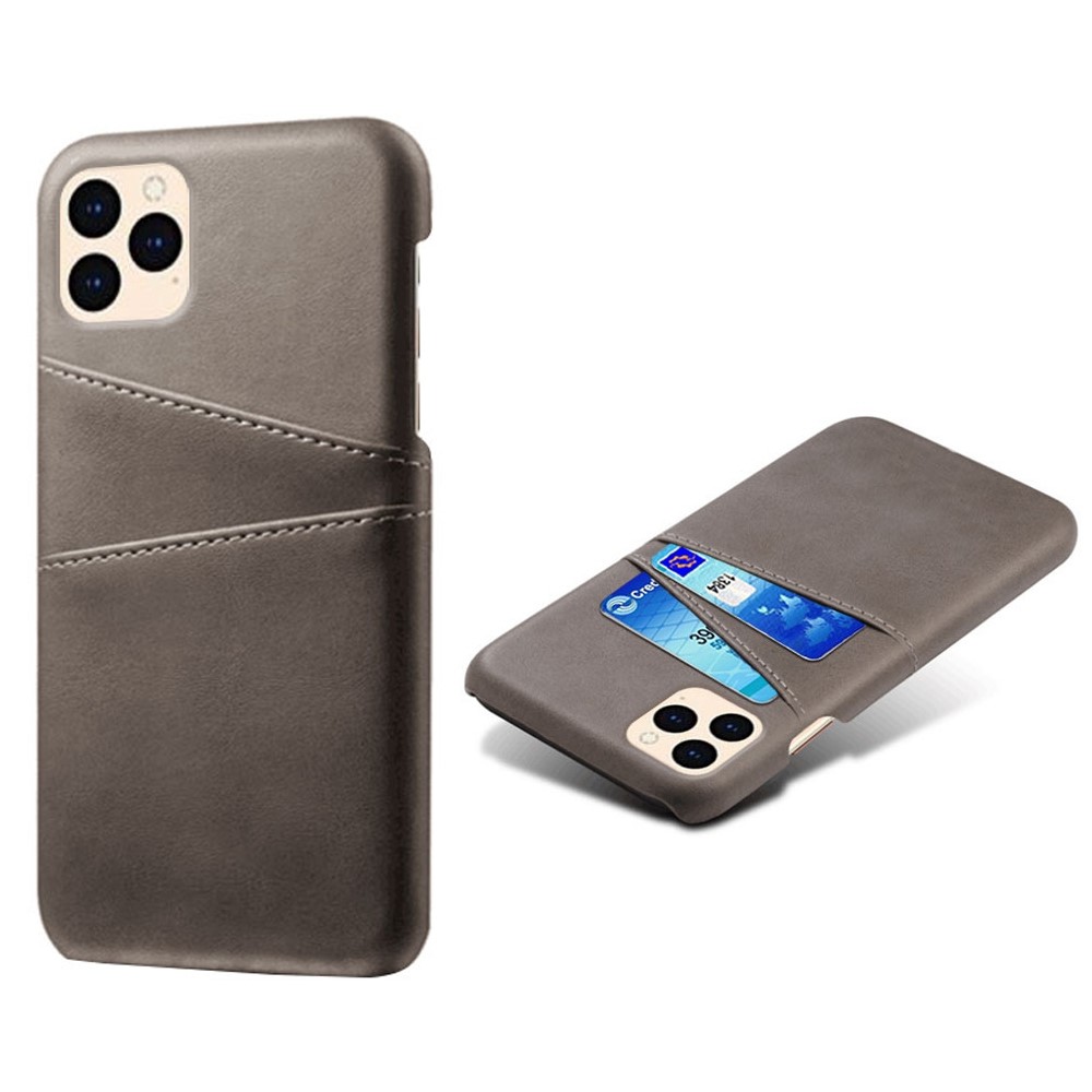 KSQ PU Leather Coated Plastic Case with Double Card Slots for iPhone 12 Pro/12 - Grey-1