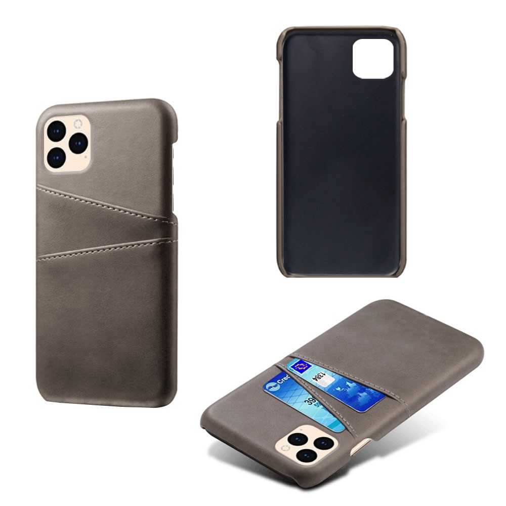 KSQ PU Leather Coated Plastic Case with Double Card Slots for iPhone 12 Pro/12 - Grey-2