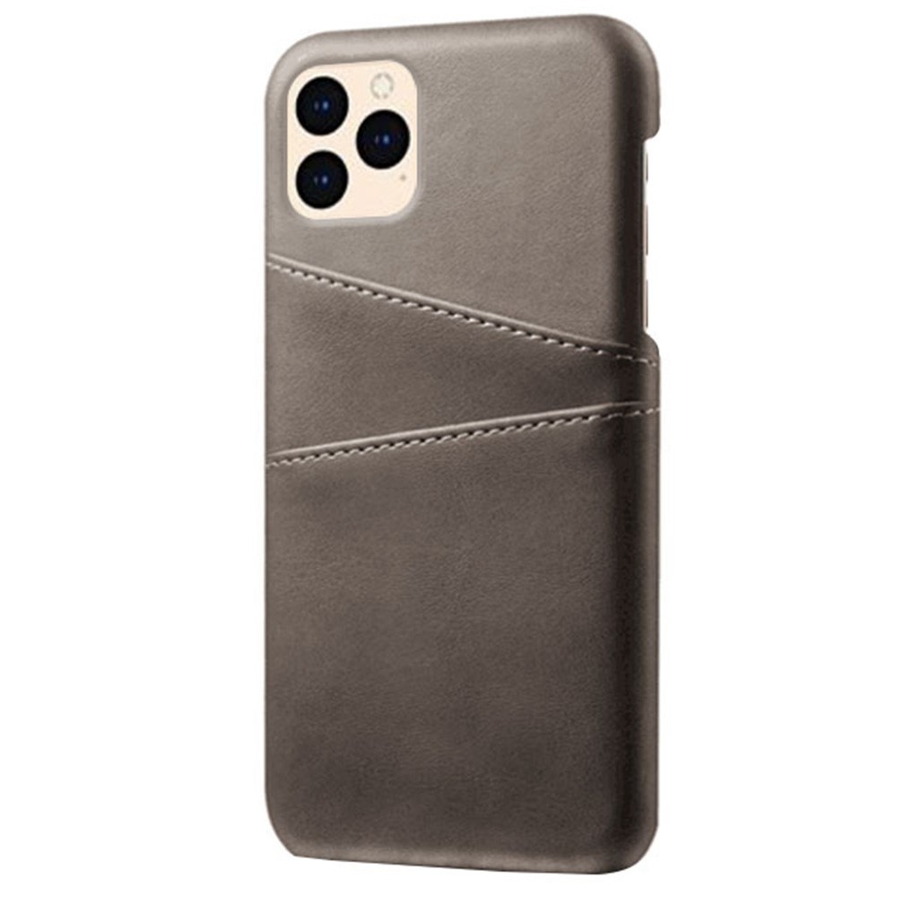KSQ PU Leather Coated Plastic Case with Double Card Slots for iPhone 12 Pro/12 - Grey-3