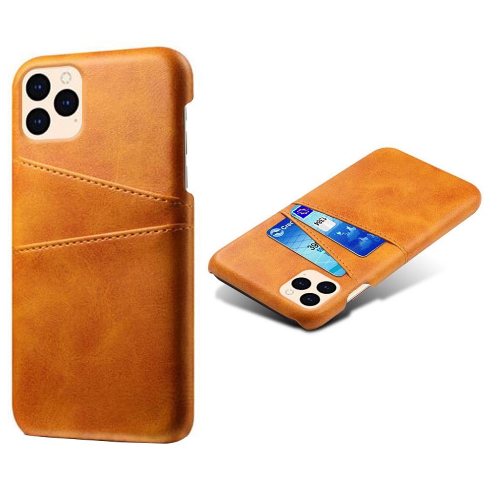 KSQ PU Leather Coated Plastic Case with Double Card Slots for iPhone 12 Pro/12 - Brown-1