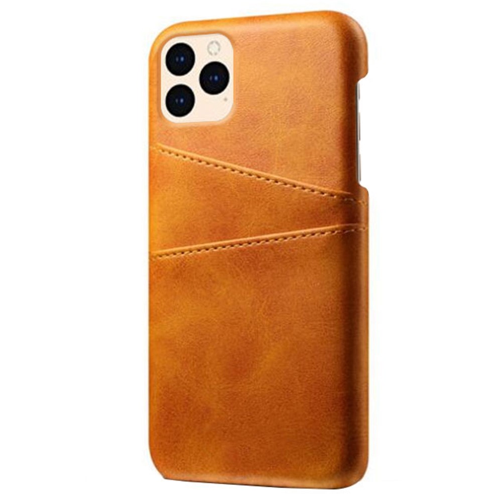 KSQ PU Leather Coated Plastic Case with Double Card Slots for iPhone 12 Pro/12 - Brown-3
