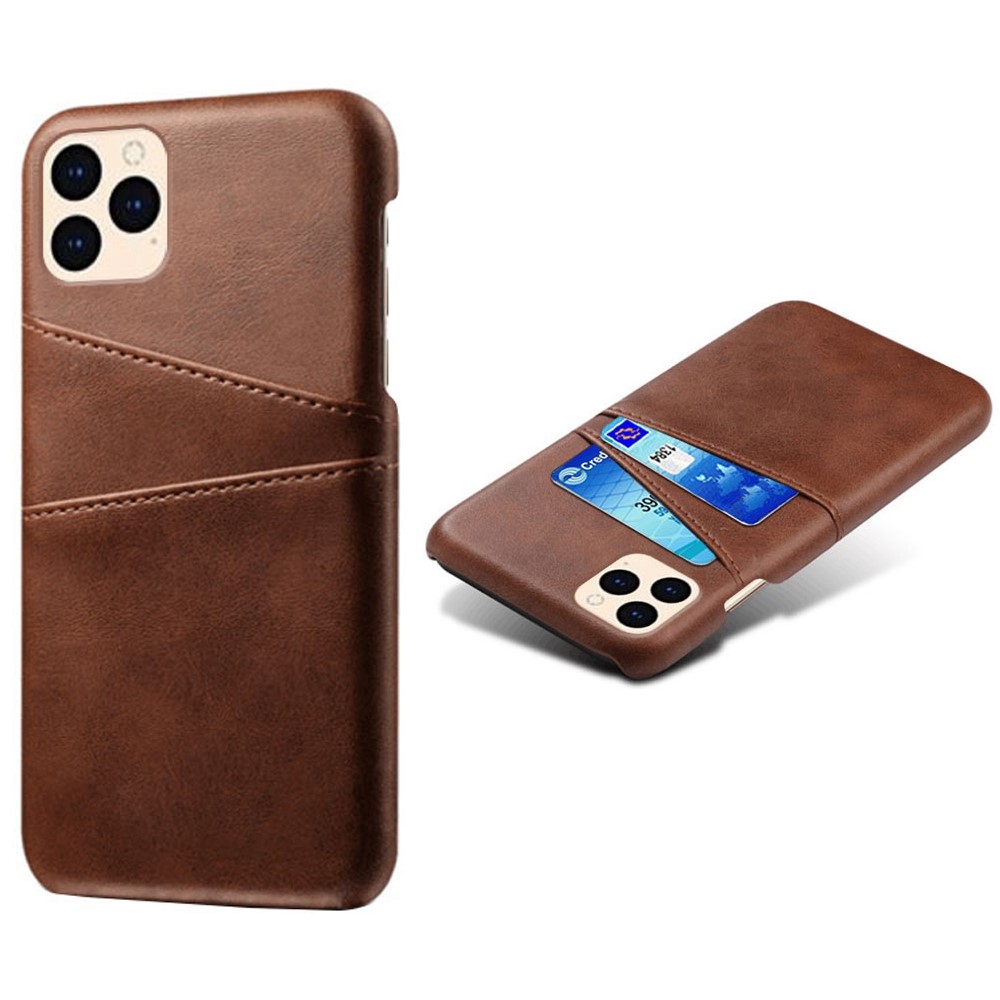 KSQ PU Leather Coated Plastic Case with Double Card Slots for iPhone 12 Pro/12 - Coffee-1