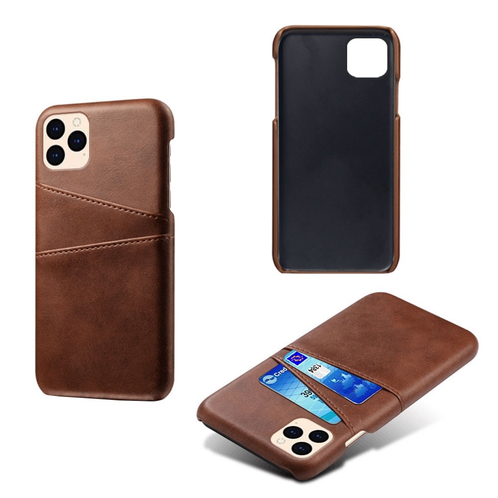 KSQ PU Leather Coated Plastic Case with Double Card Slots for iPhone 12 Pro/12 - Coffee-2
