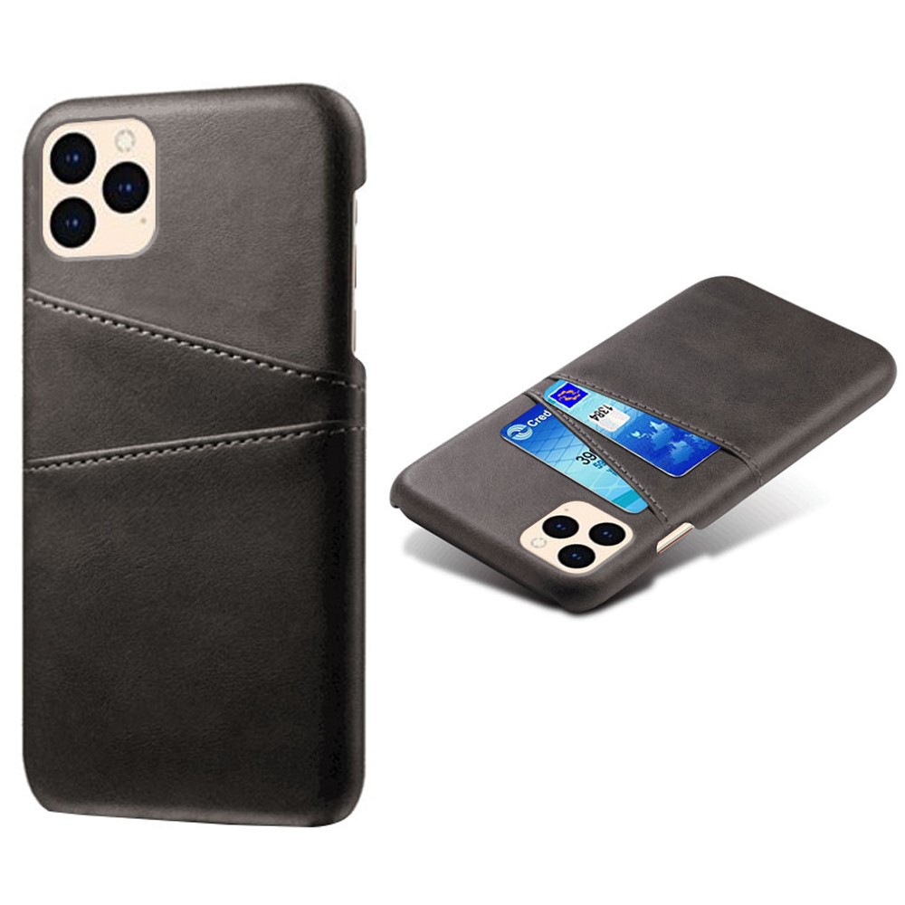 KSQ PU Leather Coated Plastic Case with Double Card Slots for iPhone 12 5.4-inch - Black-1