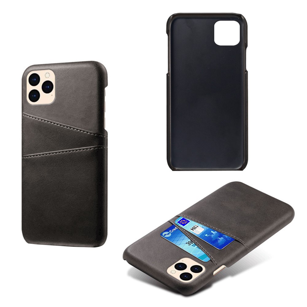 KSQ PU Leather Coated Plastic Case with Double Card Slots for iPhone 12 5.4-inch - Black-2