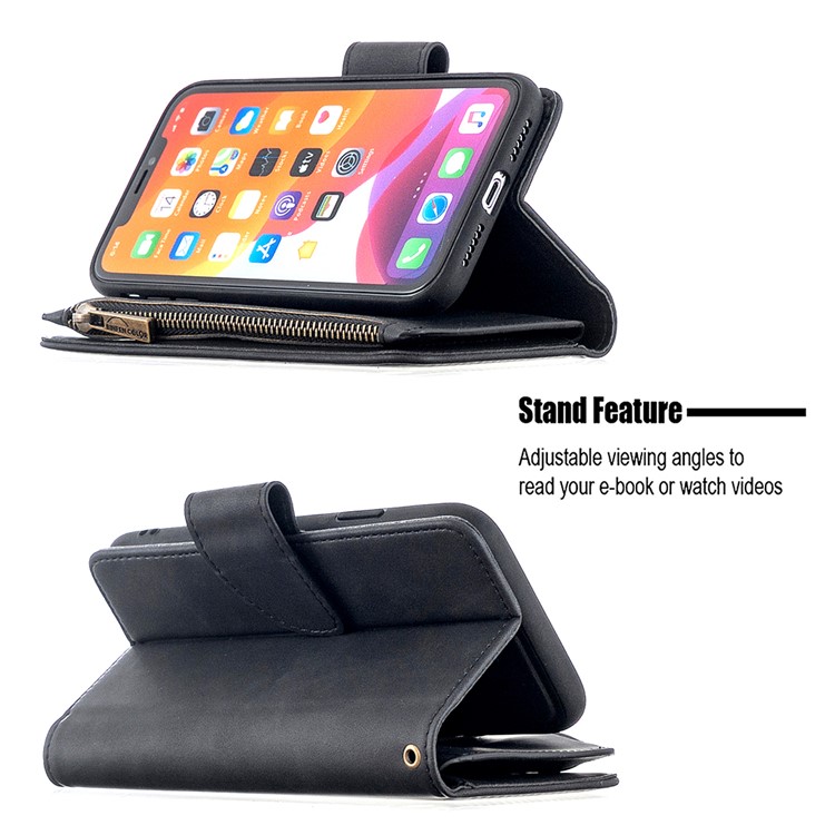 Zipper Pocket Detachable 2-in-1 Leather Wallet Stand Case for iPhone 11 6.1-inch - Black-5