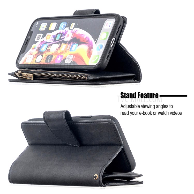 Zipper Pocket Detachable 2-in-1 Leather Wallet Stand Case for iPhone XR 6.1-inch - Black-5