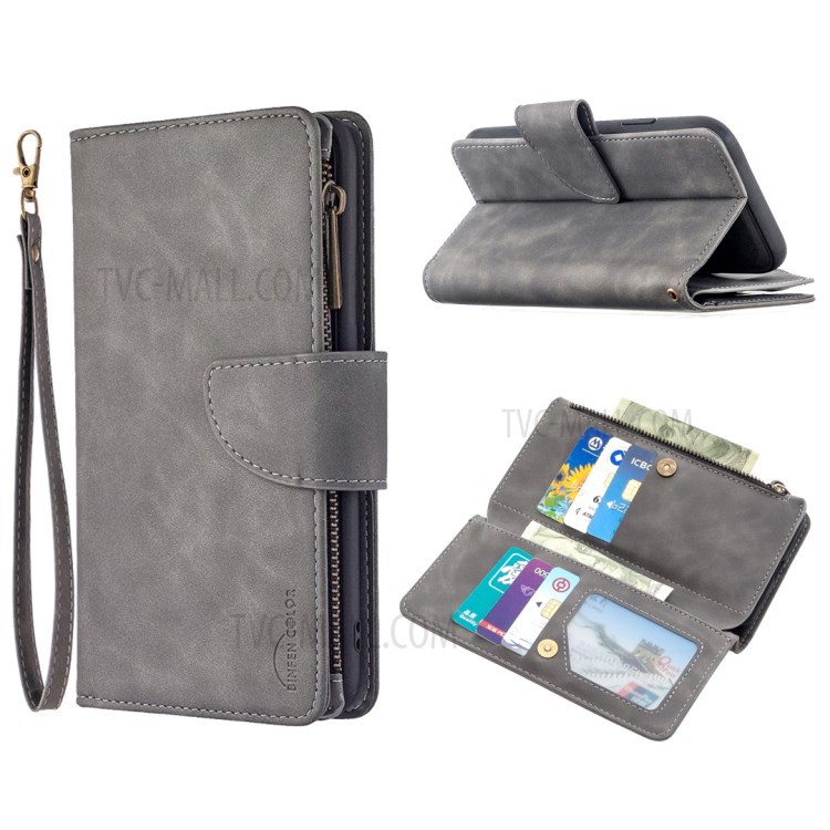 Zipper Pocket Detachable 2-in-1 Leather Wallet Stand Case for iPhone XR 6.1-inch - Grey-1