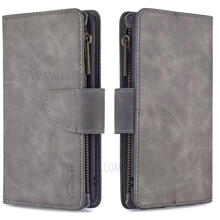 Zipper Pocket Detachable 2-in-1 Leather Wallet Stand Case for iPhone XR 6.1-inch - Grey-3