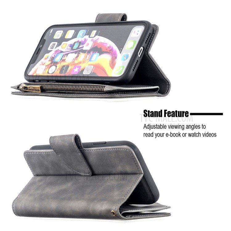 Zipper Pocket Detachable 2-in-1 Leather Wallet Stand Case for iPhone XR 6.1-inch - Grey-5