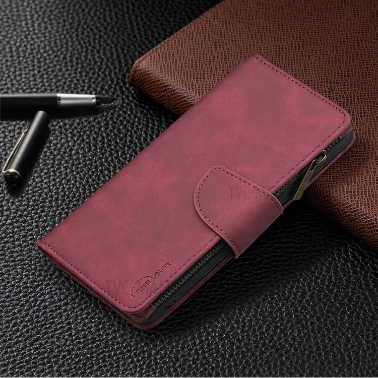 Zíper de Bolso Destacável 2-em 1 Caixa de Carteira de Couro Para Iphone XR 6,1 Polegadas - Vermelho-8