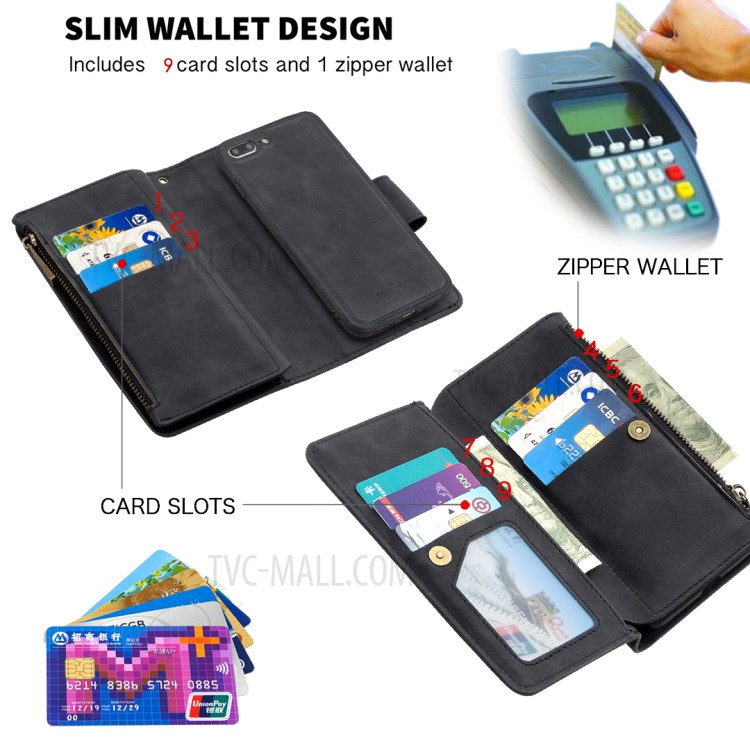 Zipper Pocket Detachable 2-in-1 Leather Wallet Stand Case for iPhone 8 Plus / iPhone 7 Plus 5.5-inch - Black-6