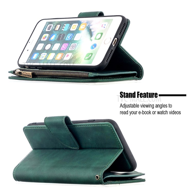 Zipper Pocket Detachable 2-in-1 Leather Wallet Stand Case for iPhone 8 Plus / iPhone 7 Plus 5.5-inch - Green-5