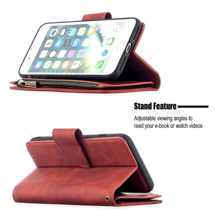 Zipper Pocket Detachable 2-in-1 Leather Wallet Stand Case for iPhone 8 Plus / iPhone 7 Plus 5.5-inch - Brown-5