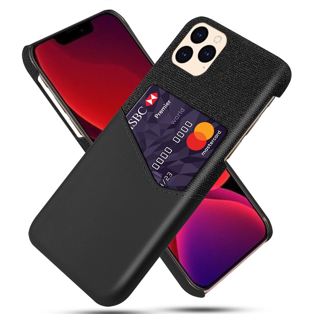 KSQ with Card Holder Cloth + PU Leather Coated PC Cover for iPhone 12 Pro/12 - Black-1