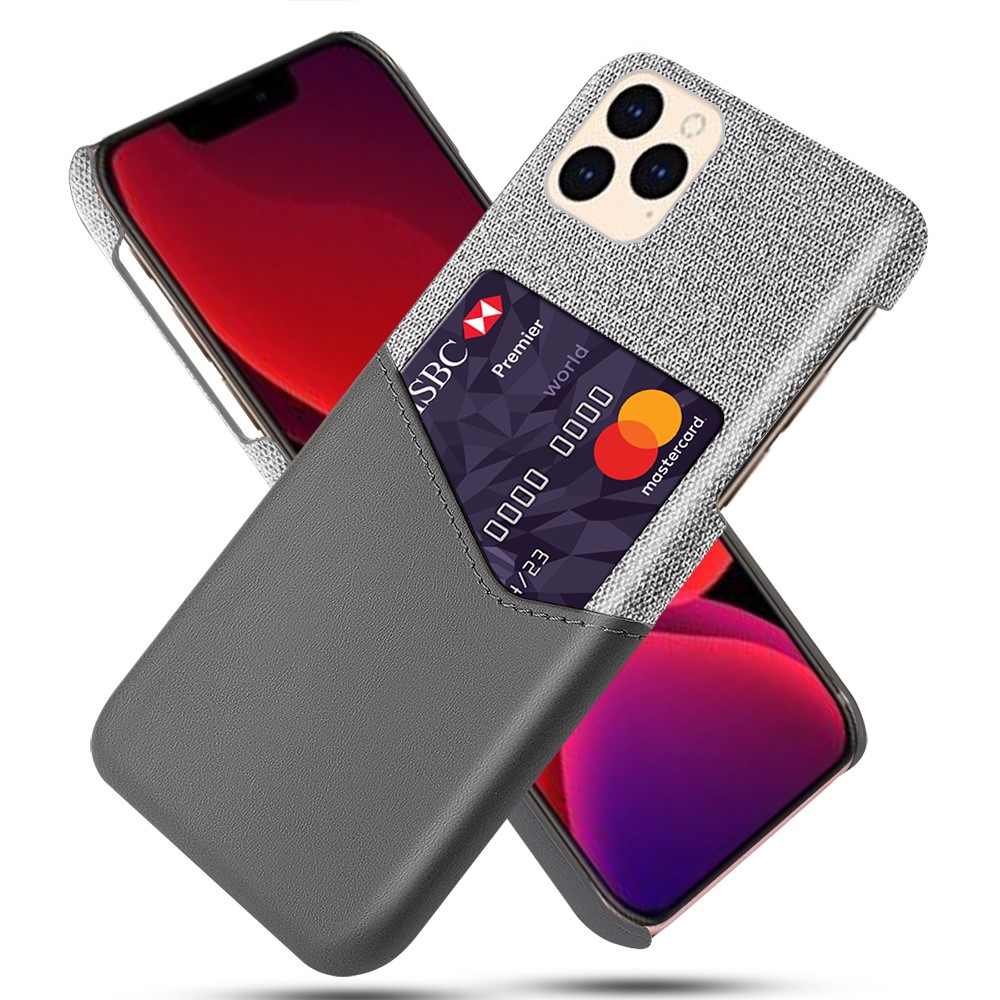 KSQ with Card Holder Cloth + PU Leather Coated PC Cover for iPhone 12 Pro/12 - Grey-1