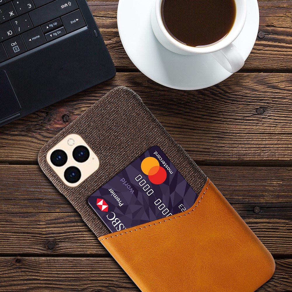 KSQ Cloth + PU Leather + PC with Card Slot Back Shell for iPhone 12 Pro Max 6.7 inch - Brown-4