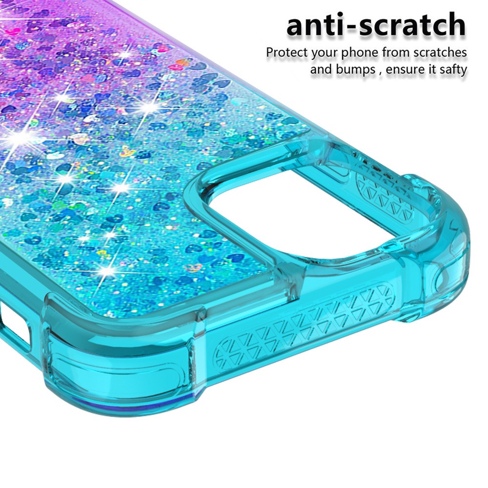 Poudre De Paillettes À Gradient Antichoc Rapide Et Étui TPU Pour IPhone 12 Mini - Cyan / Mauve-4