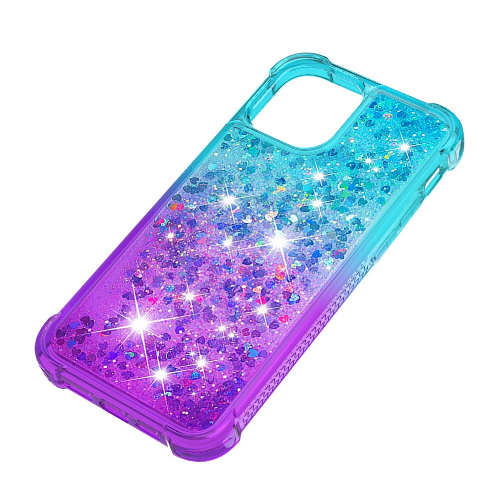 Poudre De Paillettes À Gradient Antichoc Rapide Et Étui TPU Pour IPhone 12 Mini - Cyan / Mauve-6