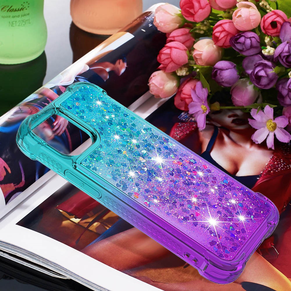 Shockproof Gradient Glitter Powder Quicksand TPU Case for iPhone 12 5.4 inch - Cyan / Purple-7