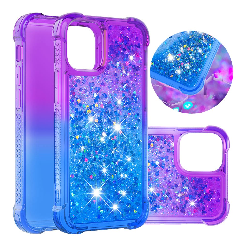 Shockproof Gradient Glitter Powder Quicksand TPU Case for iPhone 12 mini - Purple / Blue-1