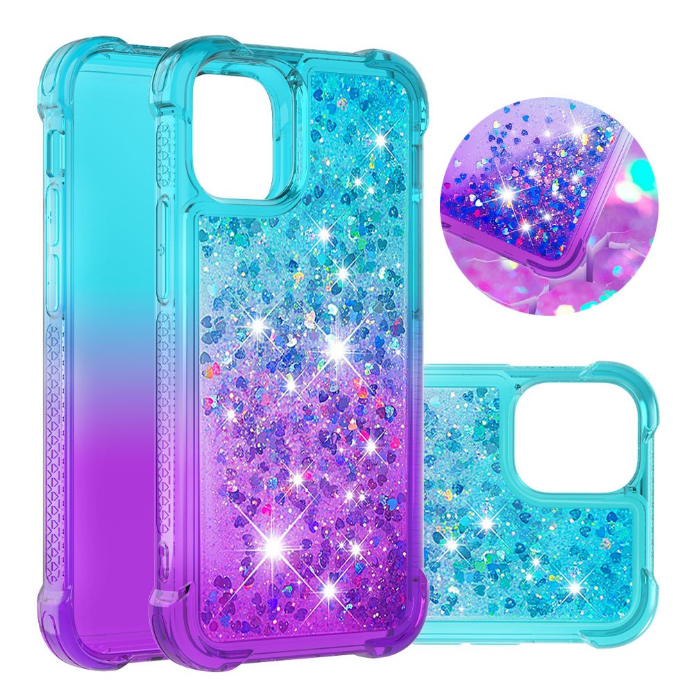 Shockproof Gradient Glitter Powder Quicksand TPU Back Case for iPhone 12 Pro/12 Max 6.1 inch - Cyan / Purple-1