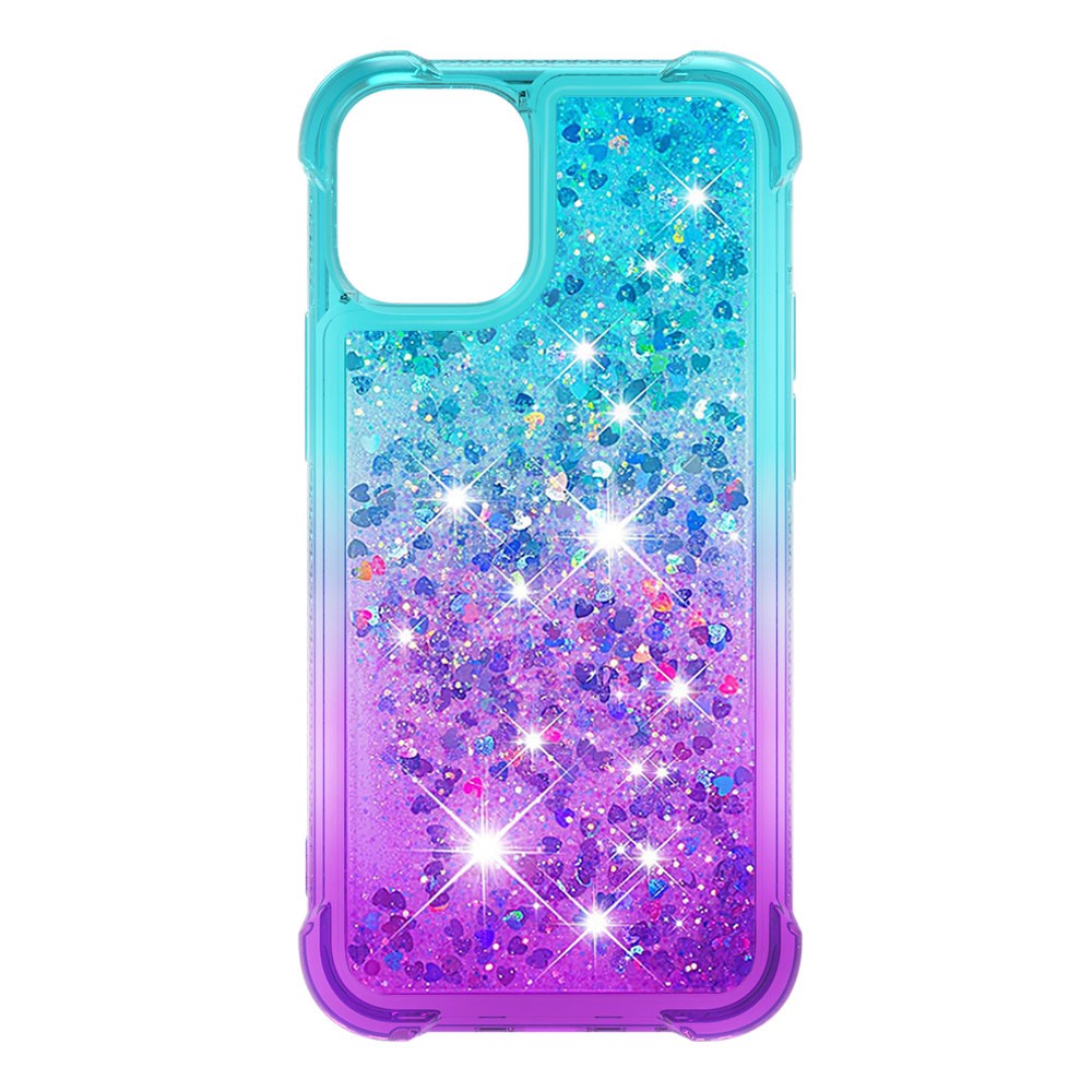 Shockproof Gradient Glitter Powder Quicksand TPU Back Case for iPhone 12 Pro/12 Max 6.1 inch - Cyan / Purple-2