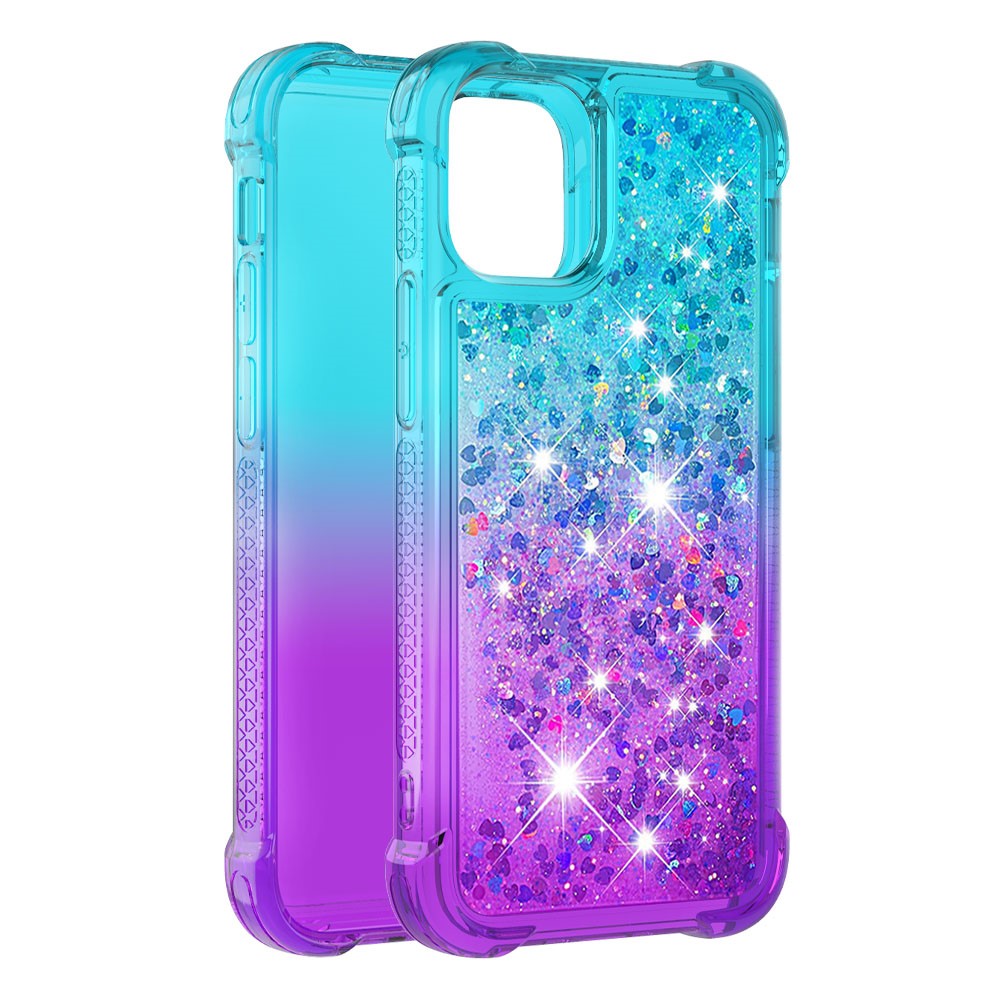 Shockproof Gradient Glitter Powder Quicksand TPU Back Case for iPhone 12 Pro/12 Max 6.1 inch - Cyan / Purple-3