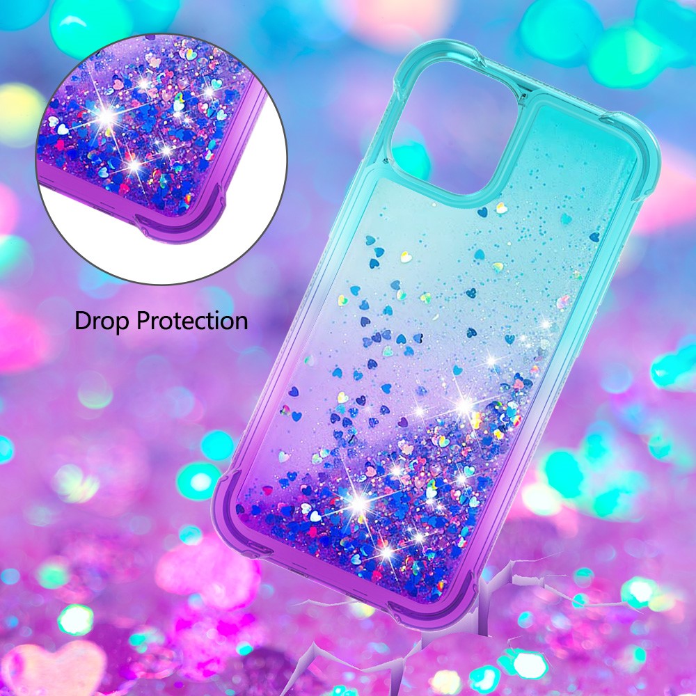 Shockproof Gradient Glitter Powder Quicksand TPU Back Case for iPhone 12 Pro/12 Max 6.1 inch - Cyan / Purple-5