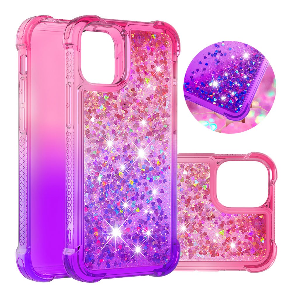 Shockproof Gradient Glitter Powder Quicksand TPU Back Case for iPhone 12 Pro/12 - Rose / Purple-1