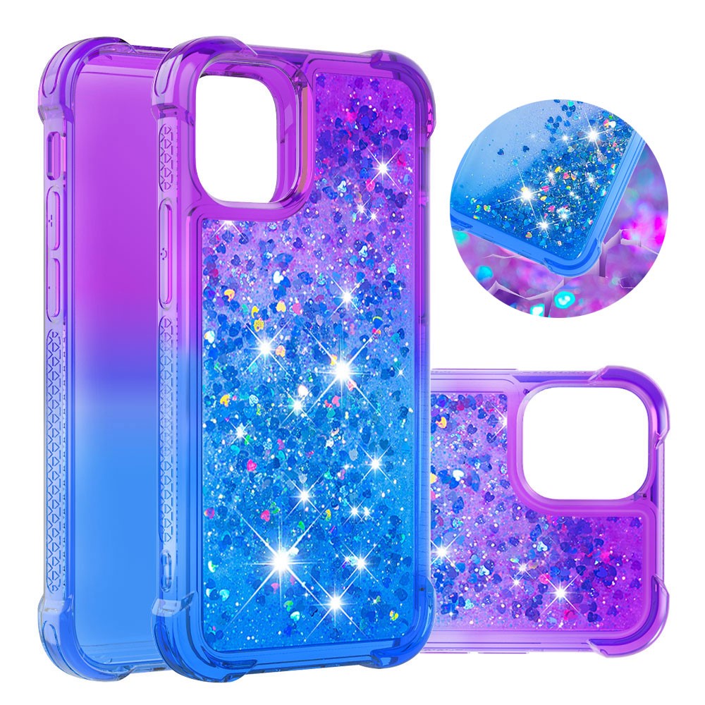 Shockproof Gradient Glitter Powder Quicksand TPU Back Case for iPhone 12 Pro/12 - Purple / Blue-1