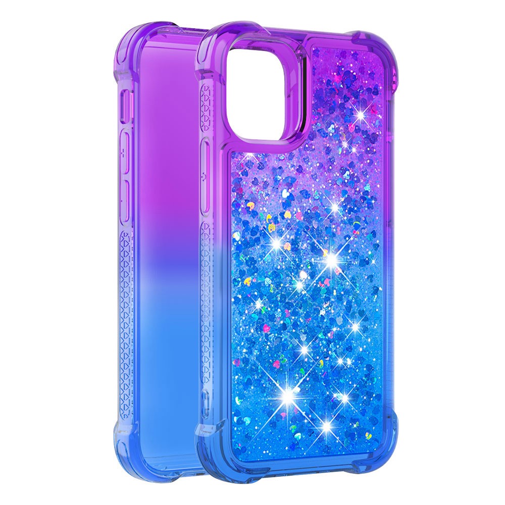 Shockproof Gradient Glitter Powder Quicksand TPU Back Case for iPhone 12 Pro/12 - Purple / Blue-3