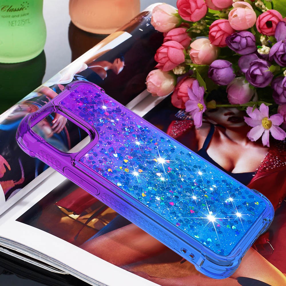 Shockproof Gradient Glitter Powder Quicksand TPU Back Case for iPhone 12 Pro/12 - Purple / Blue-7