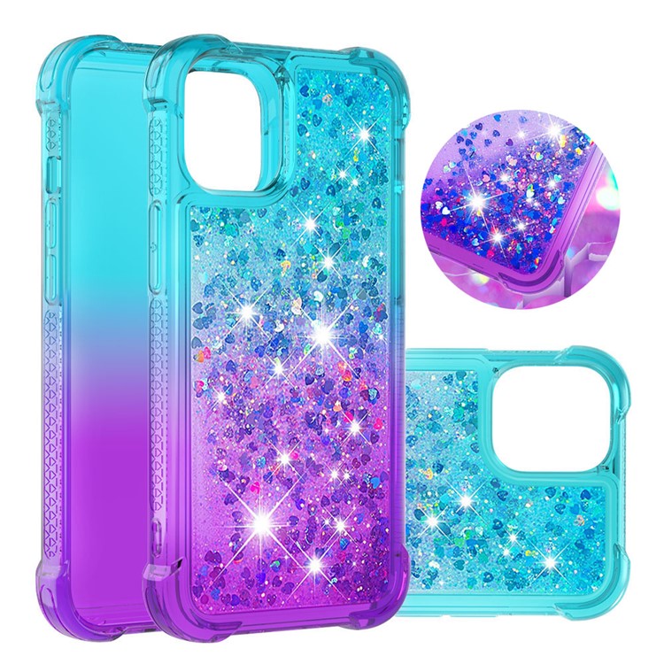 Shockproof Gradient Glitter Powder Quicksand TPU Back Shell for iPhone 12 Pro Max 6.7 inch - Cyan / Purple-1