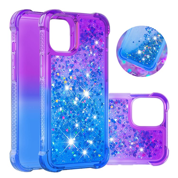 Shockproof Gradient Glitter Powder Quicksand TPU Back Shell for iPhone 12 Pro Max 6.7 inch - Purple / Blue-1