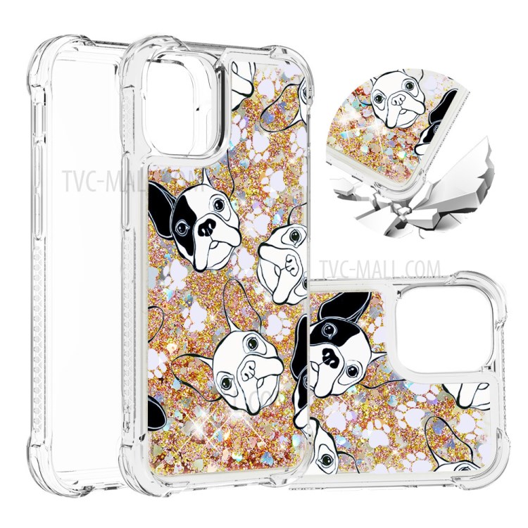 Pattern Printing Glitter Powder Sequins TPU Case for iPhone 12 Pro/12 - Dog-1
