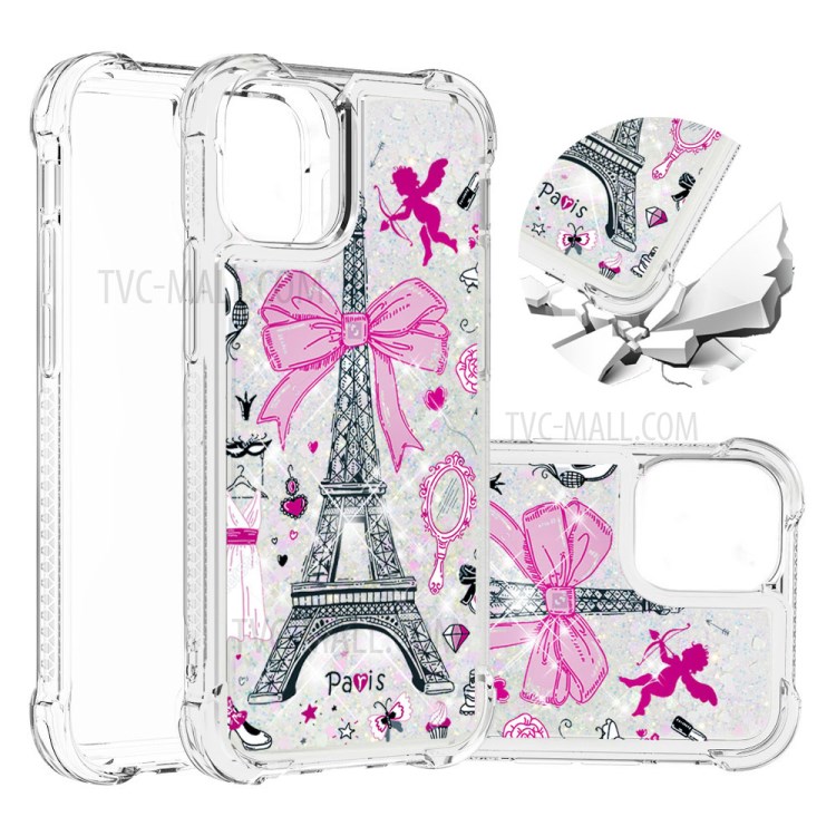 Pattern Printing Glitter Powder Sequins TPU Case for iPhone 12 Pro/12 - Eiffel Tower-1
