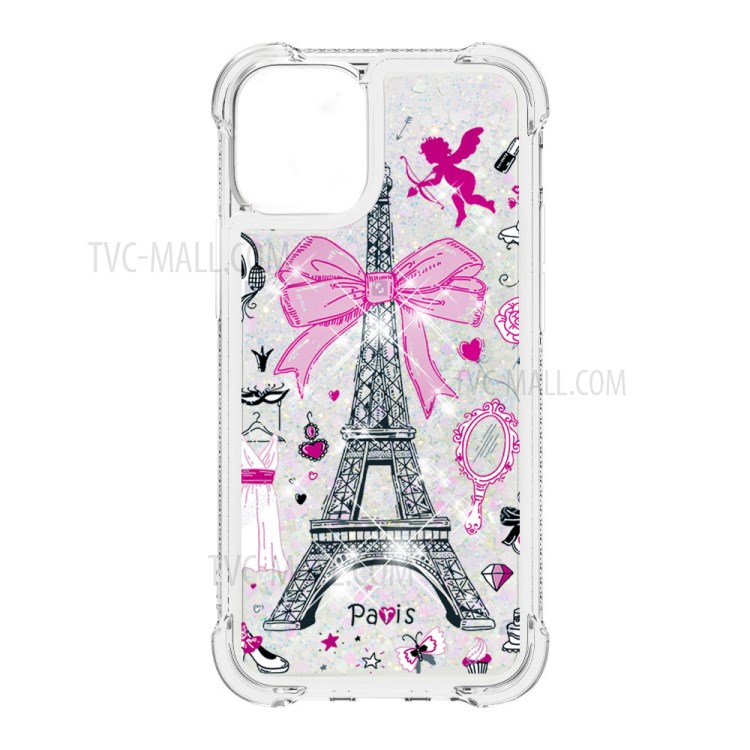 Pattern Printing Glitter Powder Sequins TPU Case for iPhone 12 Pro/12 - Eiffel Tower-2