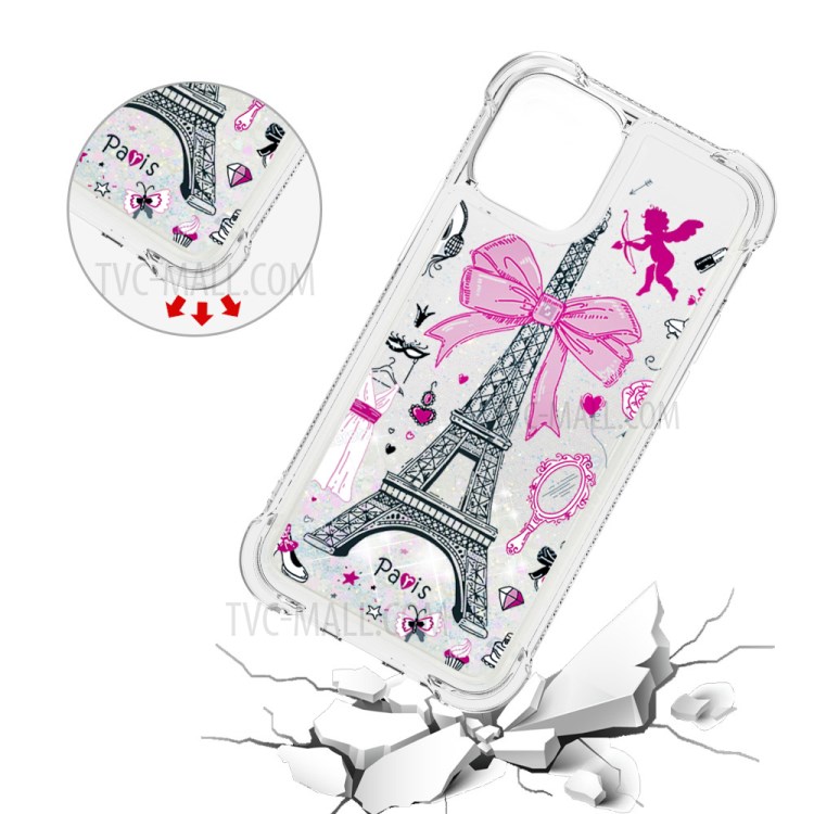 Pattern Printing Glitter Powder Sequins TPU Case for iPhone 12 Pro/12 - Eiffel Tower-5