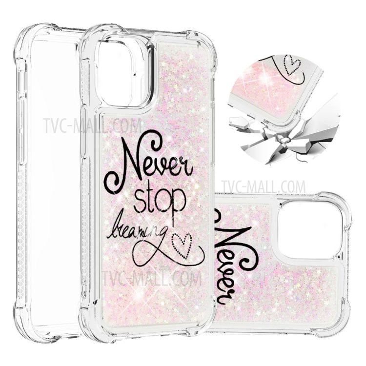Pattern Printing Glitter Powder Sequins TPU Case for iPhone 12 Pro/12 - Never Stop Dreaming-1