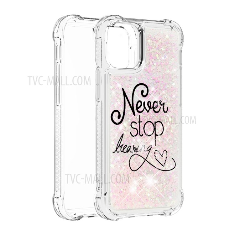 Pattern Printing Glitter Powder Sequins TPU Case for iPhone 12 Pro/12 - Never Stop Dreaming-3