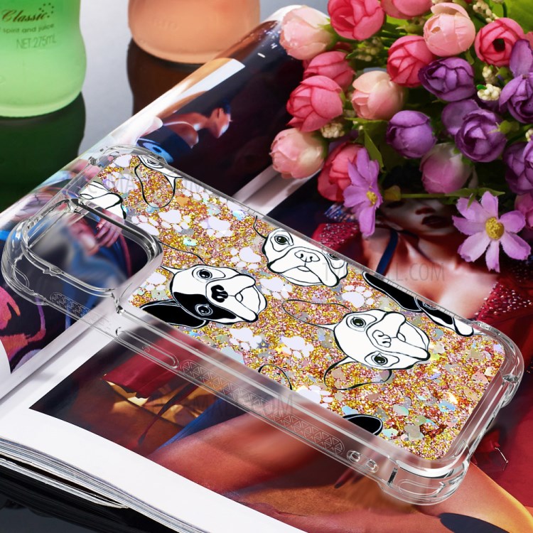 Liquid Glitter Powder Patterned Quicksand Shockproof TPU Back Case for iPhone 12 Pro Max 6.7-inch - Dog-7