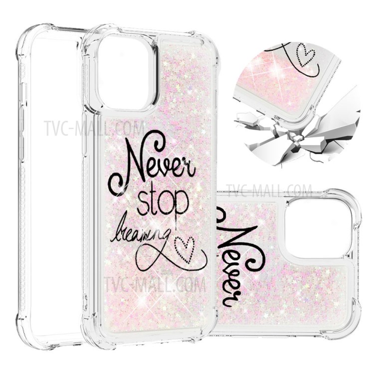 Liquid Glitter Powder Patterned Quicksand Shockproof TPU Back Case for iPhone 12 Pro Max 6.7-inch - Never Stop Dreaming-1