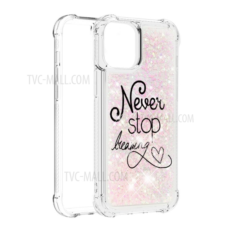 Liquid Glitter Powder Patterned Quicksand Shockproof TPU Back Case for iPhone 12 Pro Max 6.7-inch - Never Stop Dreaming-3