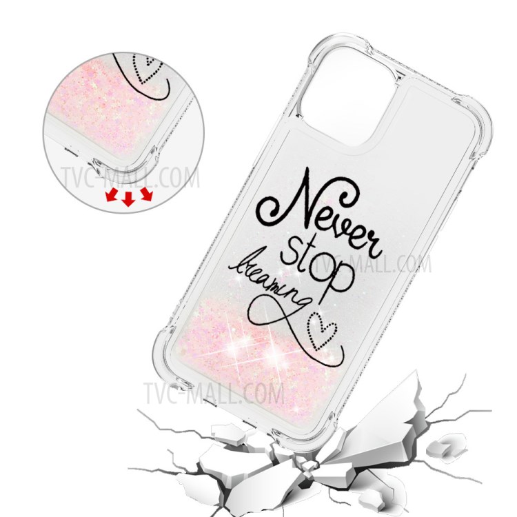 Liquid Glitter Powder Patterned Quicksand Shockproof TPU Back Case for iPhone 12 Pro Max 6.7-inch - Never Stop Dreaming-5