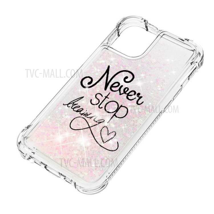 Liquid Glitter Powder Patterned Quicksand Shockproof TPU Back Case for iPhone 12 Pro Max 6.7-inch - Never Stop Dreaming-6