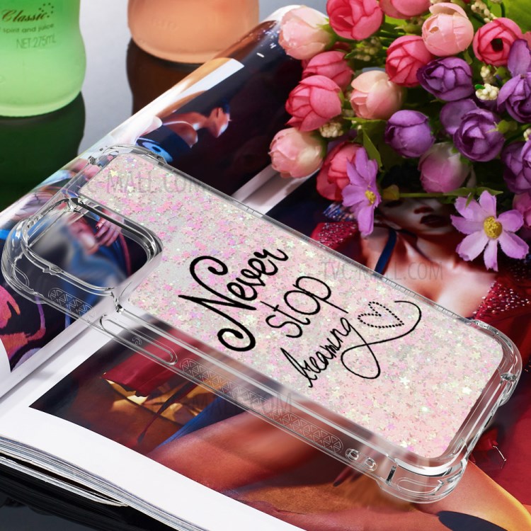 Liquid Glitter Powder Patterned Quicksand Shockproof TPU Back Case for iPhone 12 Pro Max 6.7-inch - Never Stop Dreaming-7