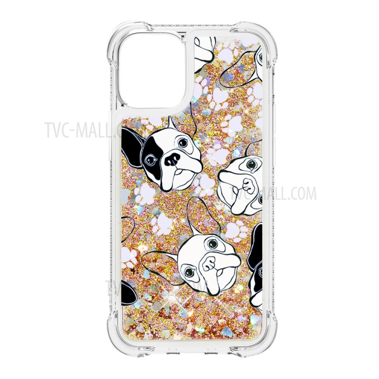 Liquid Glitter Powder Patterned Quicksand Shockproof TPU Back Case for iPhone 12 5.4-inch - Dog-2